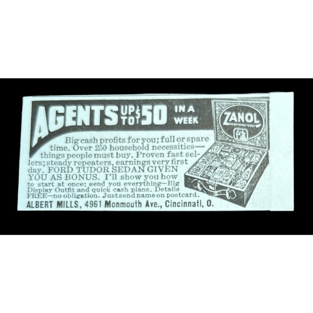 Zanol Agents 1930s Vintage Print Ad Albert Mills Cincinnati OH